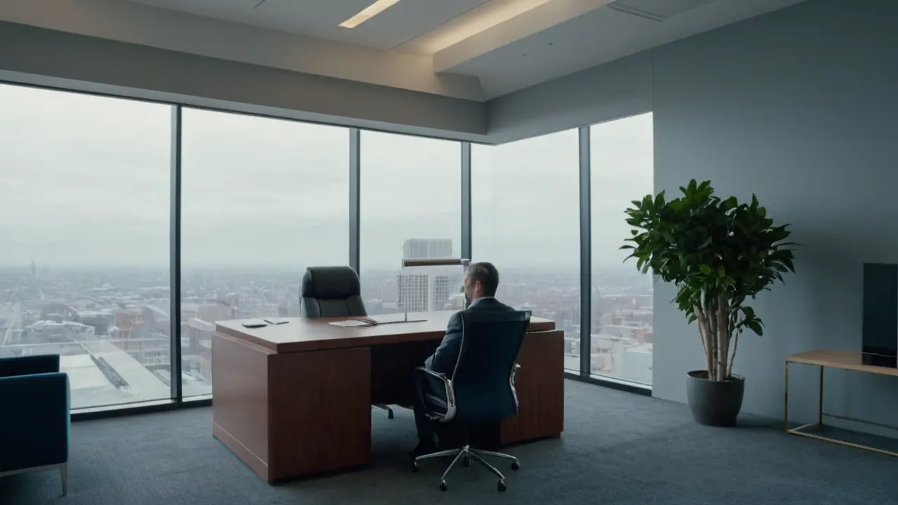Hier ist eine mögliche Antwort:Helles Büro mit ruhiger Atmosphäre