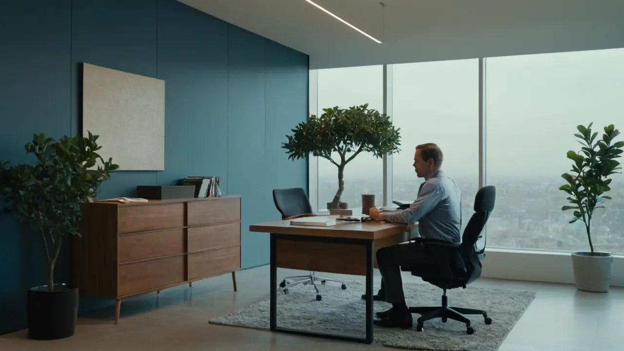 Hier ist die Antwort:Ruhevoll, moderne Bürolicht und Konzentration