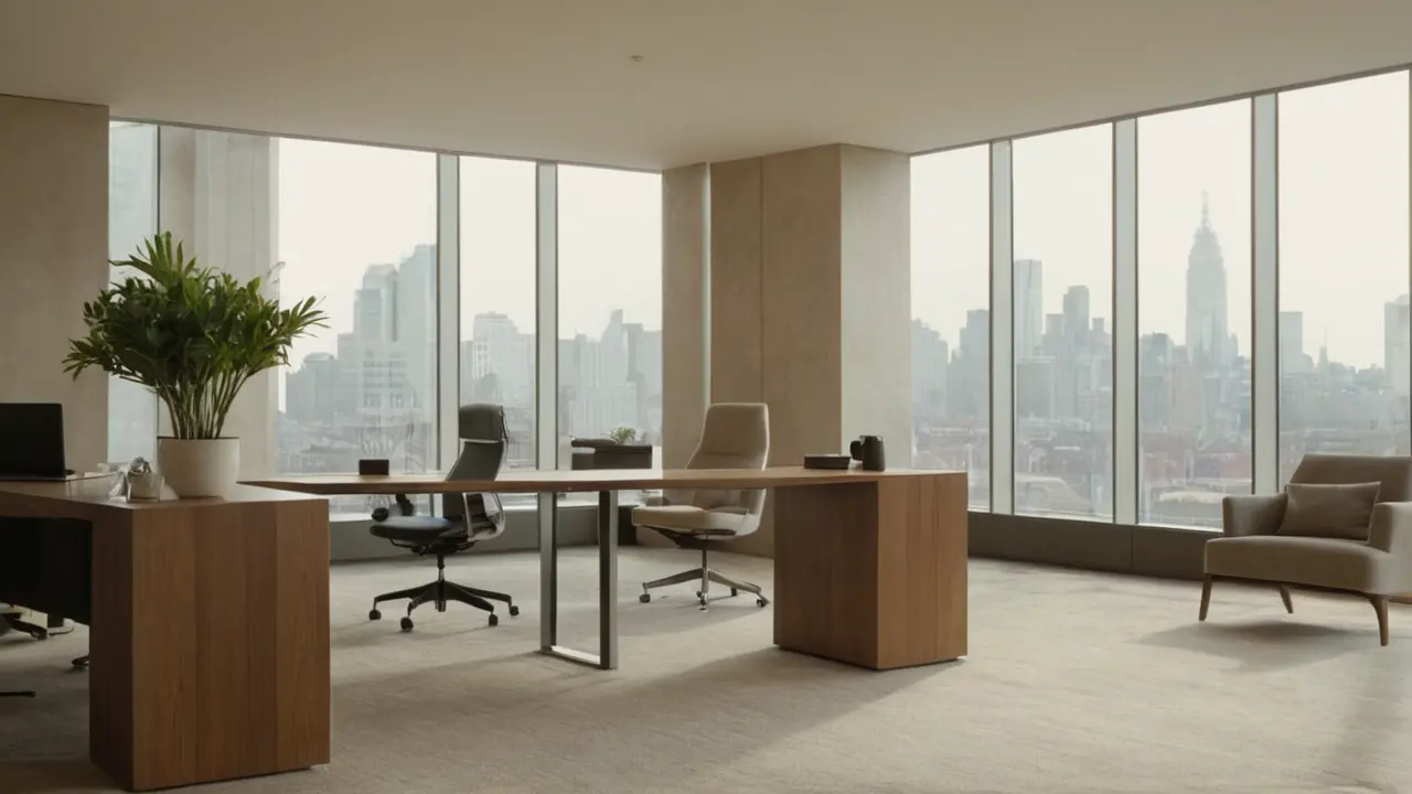 Hier ist eine Option:Modernes Büro, ruhige Erholung und Licht