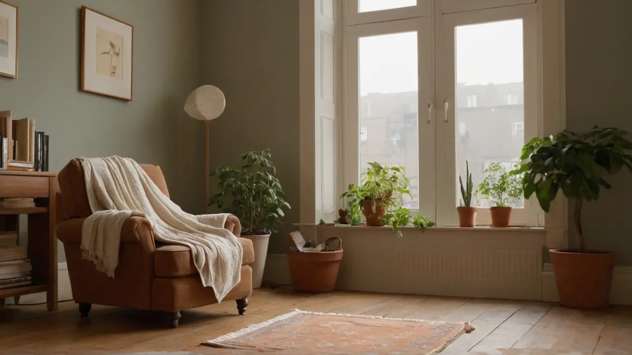 Hier ist eine kurze Antwort:Gemütliches Wohnzimmer, Licht und Ruhe