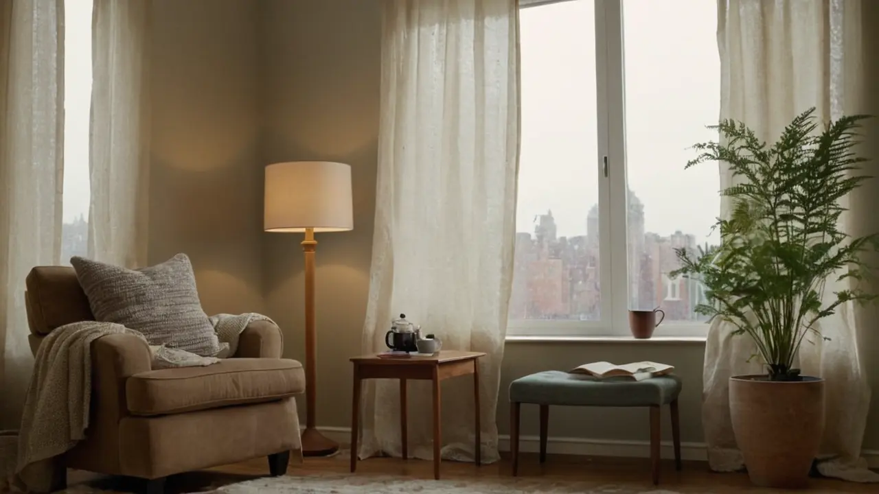 Hier ist die Antwort:Gemütlicher Raum, Licht und Ruhe