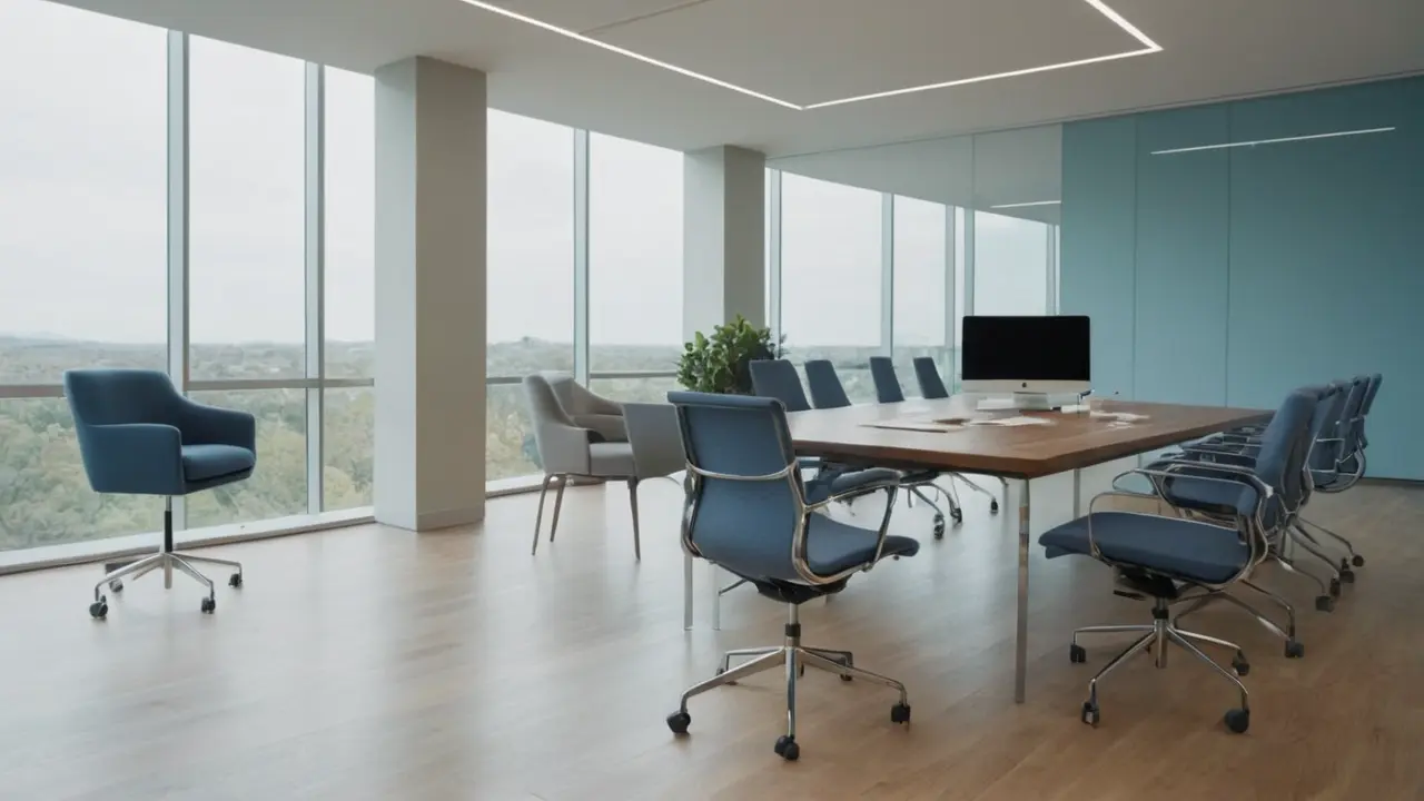 Hier ist eine kurze Phrase:Modernes Büro: Licht, Raum, Ruhe